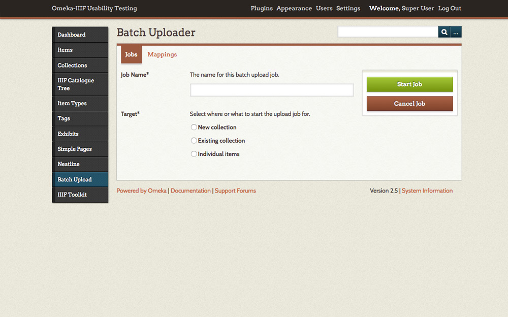 Screenshot of Batch Uploader plugin for Omeka Classic